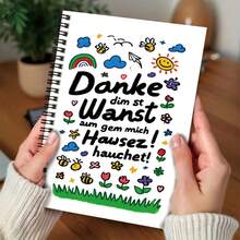 1 Cute Hand-Drawn Style German Blessing Spiral Coil Notebook, 100 Pages 50 Sheets, Great Assistant For Work And Study, Suitable For Diary, Daily Planning And Notes, Ideal Graduation Gift, Birthday Gift, Add A Touch Of Color To Your Recording Time! - B - View 4