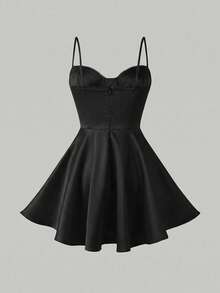 Elegant Romantic Spaghetti Strap Mini Dress For Date And Daily Wear - Black - View 8