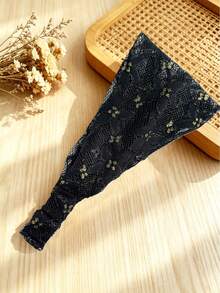 法式鏤空刺繡蕾絲髮帶，寬版設計可遮蓋亂髮，高彈性百搭通勤時尚髮圈，波西米亞花卉印花聚酯纖維 (Polyester) 髮帶，四季適用度假髮飾 - 彩色 - 查看 17