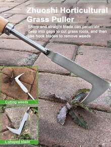 Ergonomic Manual Weeding Tool With Wooden Handle And Pure Metal Blade, Suitable For Lawn Trimming And Crack Cleaning - A - View 1