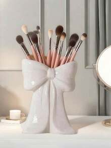1pc Bow Makeup Brush Holder, Vanity Tabletop Desktop Decorative Storage Box, Beauty Tool Organizer, Cute Home Storage Accessory - Multicolor - View 7