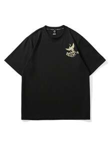 Camiseta negra para hombre de corte holgado, con diseño original de ropa urbana inspirada en el estilo chino. - Negro - Ver 2