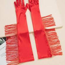 1 par de guantes largos con borlas para baile latino de noche - Rojo - Ver 4