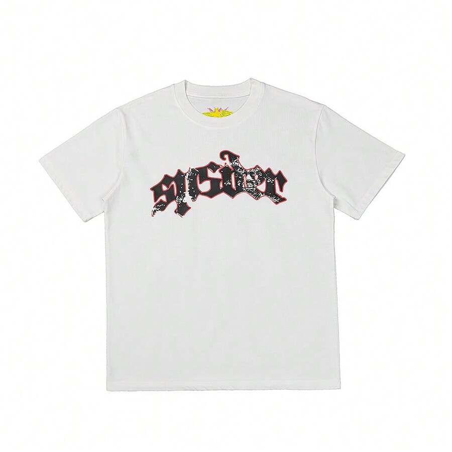 Camiseta de manga corta unisex de alta calidad con estampado de letras y telaraña de la marca de moda SP5DER555. Camisetas de lujo, tops, camisetas de moda. - Blanco - Ver 1