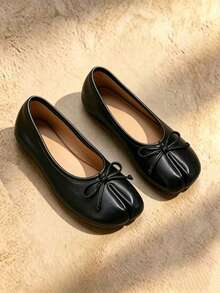 Sandal Selop Wanita Warna Hitam dengan Ujung Bulat dan Hiasan Pita - Gaya Kasual, Cocok untuk Kantor, Aktivitas Luar Ruangan, Musim Semi/Panas - Busur Hitam - View 2