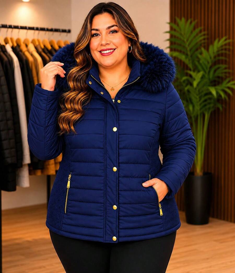 Women's Lined Plus Size Jacket - Navy Blue - View 1