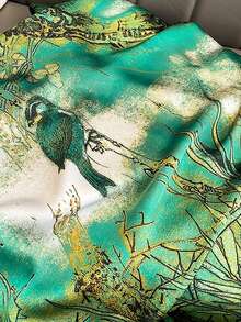 Fashionable Versatile Women's Silky Scarf, 1pc Printed Silk Scarf, Casual Polyester (Polyester) - Green - View 2