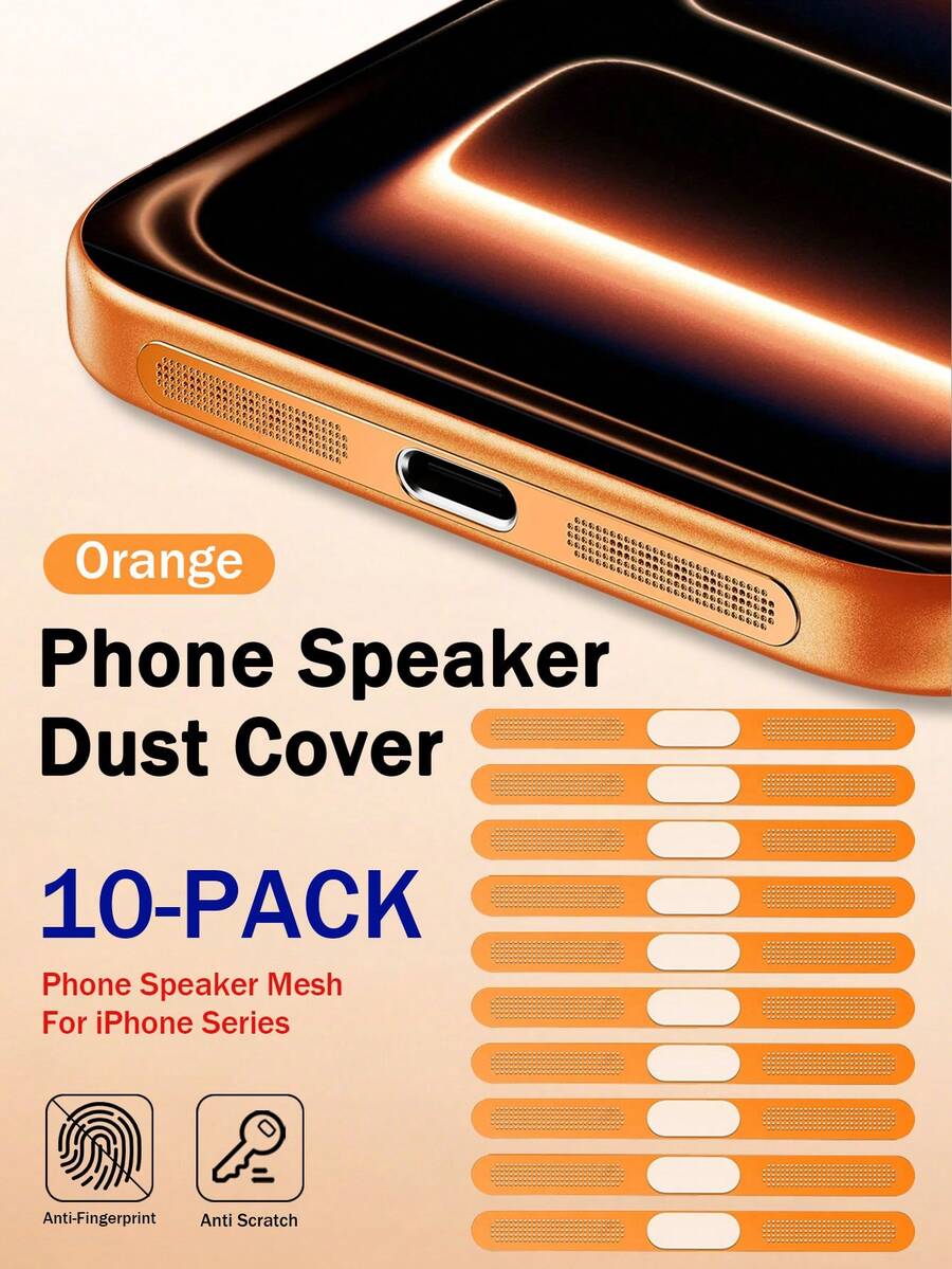 Orange Metal Speaker Grille Dust Cover, Ultra-Thin Design, Compatible With IPhone 16/15/14/12 Series - Speaker Film, Charging Port Dust Cover, Phone Dust Plug - Orange 10pcs - View 1