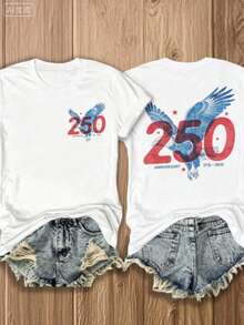 Playera Casual Corte HolgadoWomen's 4th Of July Red White & Blue Heart Flag Graphic T Shirt, Double Sided Courtesy Of The Print Summer Tops - 白色1 - 查看 1
