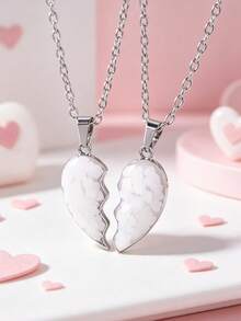 2piezas/Set Collar con Colgante de Corazón Empalmado para Mejores Amigos, Collar con Colgante de Amistad Eterna para la Escuela, Accesorios de Joyería para Fiestas de BFFs&Parejas, Regalo - Unitalla - Ver 4