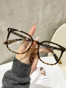 1件女款豹紋波希米亞風 TR 材質大框透明眼鏡，適合四季配戴 - 無色 - 查看 6