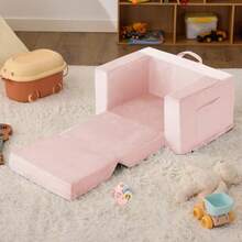 Sofá para niños Silla 2 en 1 para niño pequeños de 1 a 3 años Silla Convertible para niños sofá Plegable para niños pequeños sillones para niño y niñas Tejido Polar Coral Suave - Rosado - Ver 8