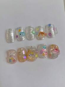 1pc Cute Fish, Crab, Starfish, Dolphin, Ocean Shell Glass Nail Art 3D Decor Silicone Mold - Clear - View 8