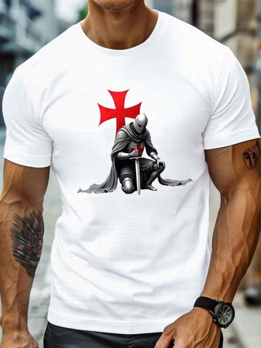 Camiseta Hombre Estampado Caballero - Diseño Urbano Moderno, Cómoda y Transpirable, 100% Algodón, Cuello Redondo, Manga Corta para Verano, Estilo Callejero - Blanco - Ver 1