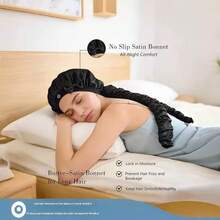 En's Satin Bow Long Braid Sleep Cap, Adjustable Snap Button Sleep Hat, Suitable For Curly Hair, Silky Anti-Static Night Headscarf, Sleep Hair Care Cap - 黑色 - 查看 12