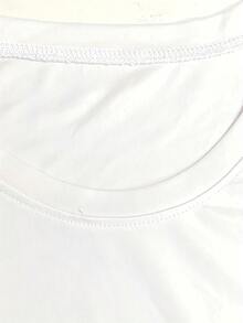 Camiseta de manga corta con cuello redondo y diseño minimalista de sol y olas impreso en ambas caras - Estilo cómodo - Blanco - Ver 5