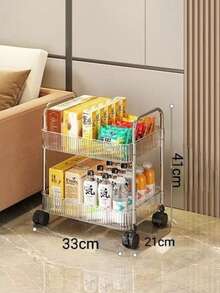 1pc Transparent Movable Cosmetic Cart Storage Rack, Large Capacity Multifunctional Bathroom Supplies Display Shelf, Bathroom Accessories - Transparent - View 12