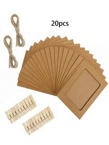 20/10/1pc Vintage Kraft Paper Photo Frame With Clips And Jute Rope, For Banner Home Decor, Suitable For Wedding, Anniversary, Birthday, Holiday Party, Clip-On Photo Display Rack, Multi-Functional Hanging Photo Banner, Suitable For Home And Office Decor - Picture Frame - View 12