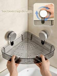 1pc Suction Cup Wall-Mounted Bathroom Shelving, Shower Caddy, Drill-Free Triangular Storage Rack For Shampoo And Shower Accessories, Contemporary Organizer For Bathrooms And Kitchens, Corner Shelf Design, Bathroom Organizers And Storage - Multicolor - View 4