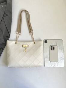 Bolso de mano de gran capacidad para mujer, bolso de hombro con cadena elegante, nueva bolsa de moda para debajo del brazo, bolso de lino retro - Blanco 5 - Ver 10