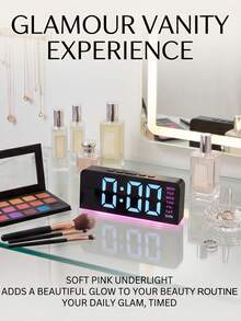 LED Mirror Alarm Clock With Stylish Ambient Night Light, USB Powered. Backlit Bottom, Colorful Week Display. Perfect As Vanity Decor, Home Decor Or Gift For Girls. - Multicolor - View 2