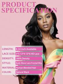 28 Inch 200% Density Natural Balck Body Wave Wig 13x4 HD Lace Front Wigs Wigs Brazilian Virgin Human Blended Hair 5x5 Glueless Pre-Cut Pre Plucked With Baby Hair For Women As A Halloween & Christmas Gift - Natural & Black - View 7
