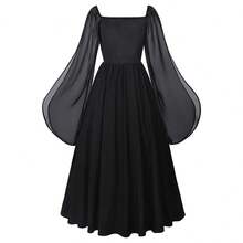 Gothic Open Shoulder Long Sleeve Ball Gown, With Lace-Up Detail, Perfect For Cosplay And Formal Occasions, Non-Stretch Fabric. Black - Black - View 3