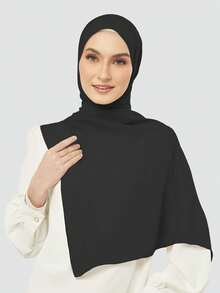 1pc Solid Color Soft Knitted Convenient Headscarf, Elastic Muslim Daily Head Wrap Shawl - Black - View 2