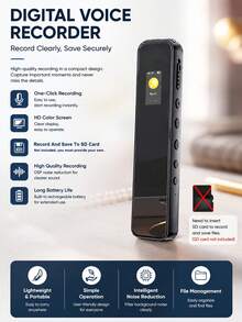 Voice Recorder With Playback 230mAh Digital Voice Recorder Device Dictaphone Voice Recorder With Noise Reduction & HD Sound Quality,Portable Recording Devices,Small Tape Recorder For Lecture Meeting,Class Long Time Record(SD Card Not Included) - View 1