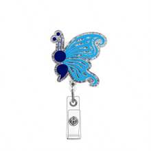 1pc Glitter Butterfly Retractable Badge Holder Nurse Badge Clip Workplace Fun Scroll Badge Reel - Multicolor - View 7