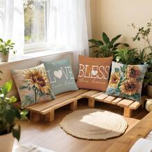 4 piezas Fundas de cojín con estampado de ilustración de pintura al óleo de girasol [Inserto de cojín no incluido], 45*45cm/50*50cm/40*40cm, Bendice este hogar & El amor vive aquí Cita cálida [Impresión de un solo lado] Fundas de cojín estilo floral abstracto Decoración de habitación, Decoración del hogar, Decoración de dormitorio, Artículos de decoración de habitación para sofá, cama, sala de estar, dormitorio, coche, oficina, decoración de hotel Fundas de cojín para todas las estaciones Apto Regalo perfecto para familiares y amigos - Multicolor - Ver 10