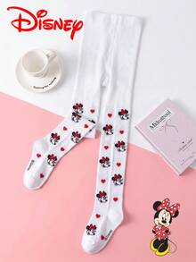 1 Pair Authentic Disney Girls' White Vertical Striped Tights, Little Girl Princess Style Mickey Minnie Pattern Party Gift Leggings, Comfortable And Breathable Suitable For Students, Gifts And Daily Use - Multicolor - View 9