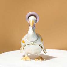 SIQIZHOU 1pc Cute Duck Shaped Jewelry Box, Metal Flip Lid Storage Box, Decorative Ornament, Duck Enamel Box, Yellow Duck Earring Box, Ring Box, Vintage Style Home Storage Decor, Photography Prop Decoration - Blue - View 5
