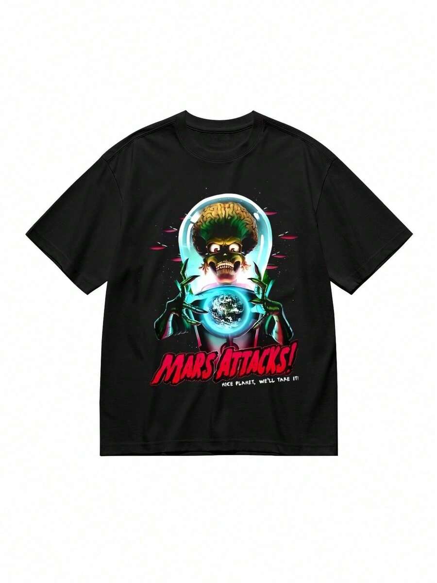 Camiseta casual suelta de algodón, camiseta de la película Attacks negra S-3XL, tallas grandes, tela suave y transpirable, se puede usar en todas las - Negro - Ver 1