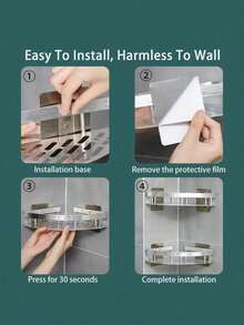 2pcs Space Aluminum No-Drill Corner Shelf, Kitchen Bathroom Wall-Mounted Spice Rack, Multi-Layer Corner Storage Organizer - Silver - View 7