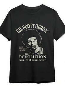 Gill Scott Heron inspiriertes Herren-Baumwoll-T-Shirt – Lässiger, lockerer Schnitt mit einzigartigem Grafikdruck, atmungsaktiv und maschinenwaschbar für den Sommer - Schwarz - Übersicht 1