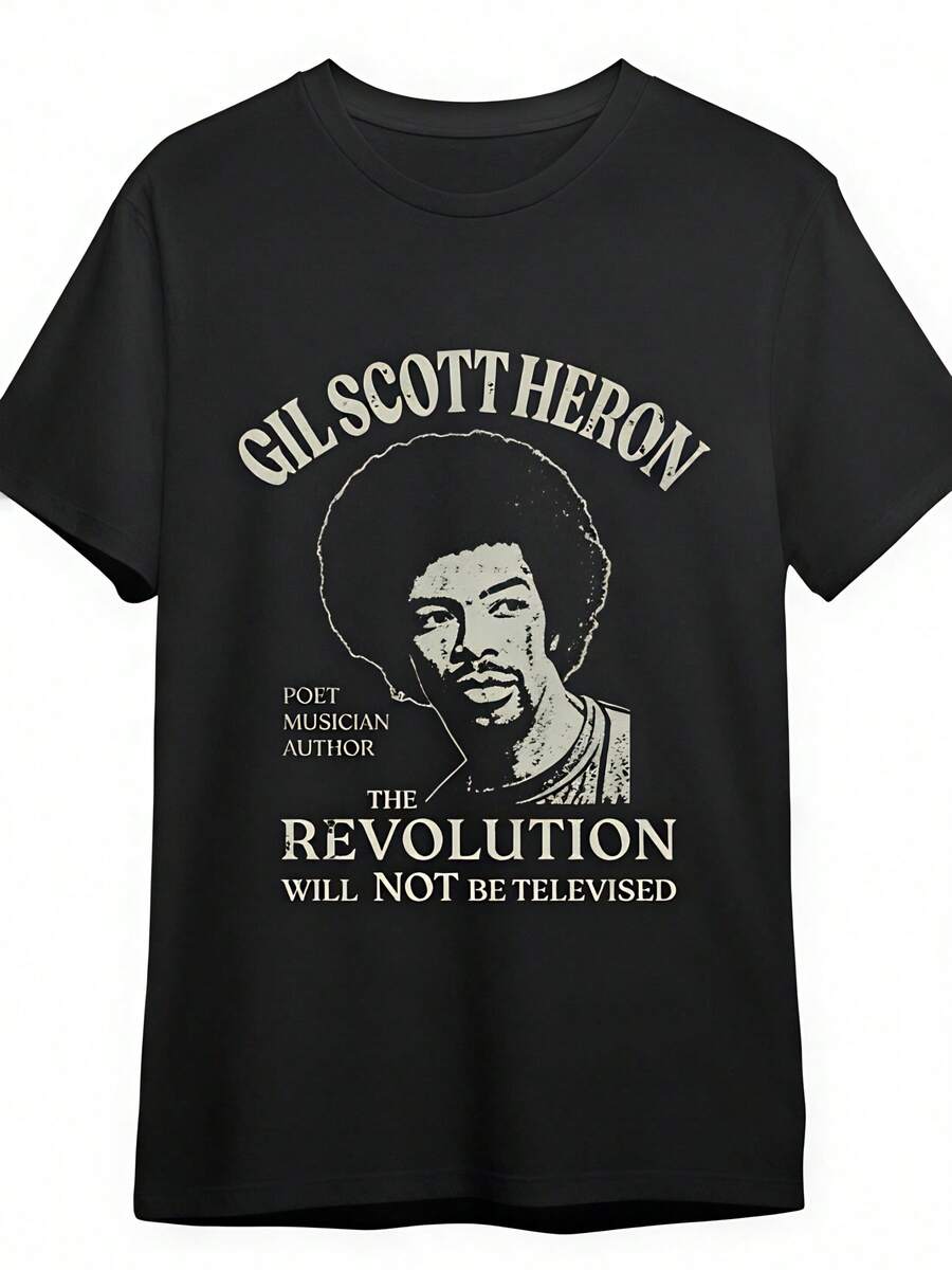Gill Scott Heron inspiriertes Herren-Baumwoll-T-Shirt – Lässiger, lockerer Schnitt mit einzigartigem Grafikdruck, atmungsaktiv und maschinenwaschbar für den Sommer - Schwarz - Übersicht 1