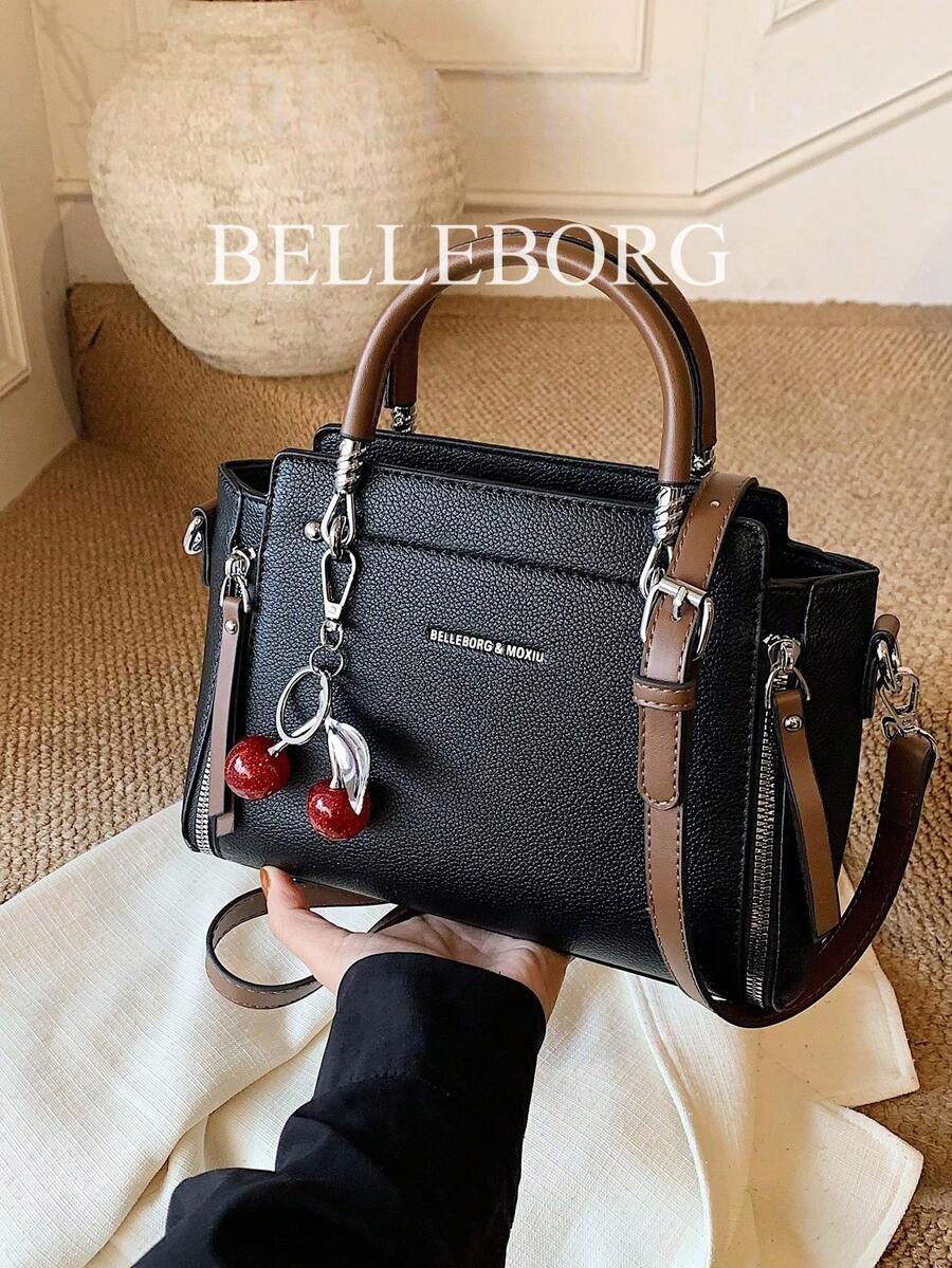 BELLEBORG 1pc Classic Women's Handbag With Zipper Closure, Suitable For Business, Daily And Casual Use - Black - View 1