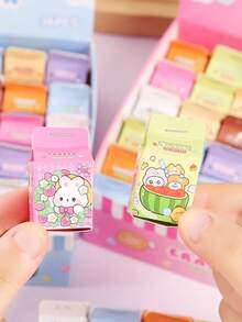 10 PCS - Surprise Fun Erasers - Cute Cartoon Milk Box Shape - Random Styles Sent - Teaching Prizes And Party Gifts, Back To School - Multicolor - View 7