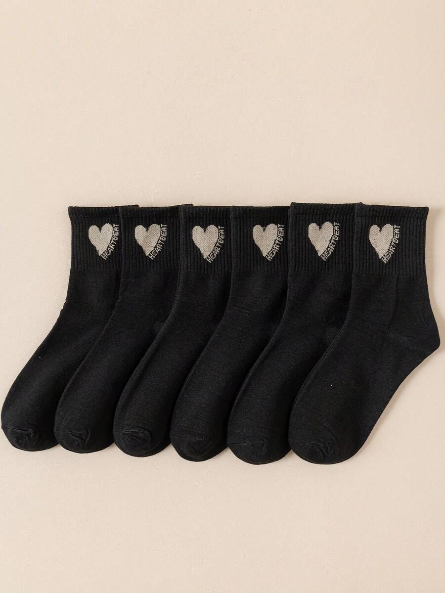1/6 Pairs Women's Black Mid-Calf Socks, Comfortable Casual Minimalist Versatile For Daily Use - Black - View 1