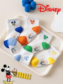 Disney 10/5/1 入迪士尼可愛米奇兒童白色中筒襪，米奇耳朵彩色3D圖案，夏季涼爽透氣卡通趣味襪，舒適透氣時尚兒童襪，絕佳禮物，透氣吸濕，休閒，多功能，時尚卡通圖案中筒襪，適合學生，歐美尺寸兒童，禮物與日常使用。米奇與他的朋友白色兒童襪 - 彩色 - 查看 2
