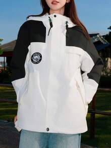 CAMEL CROWN Outdoor Color-Blocked 3-In-1 Down Jacket, Warm Down-Filled Workwear Coat - Warm White Phantom Black - View 1