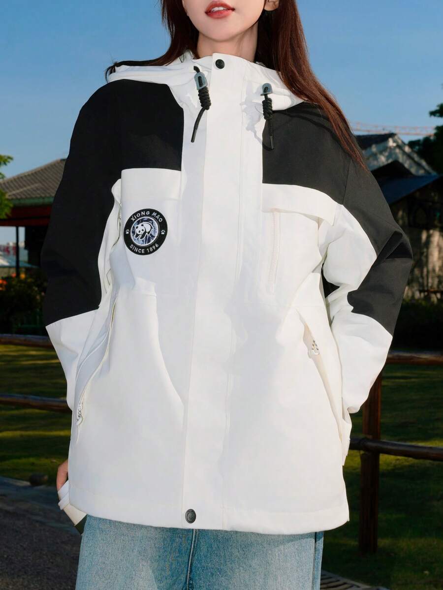 CAMEL CROWN Outdoor Color-Blocked 3-In-1 Down Jacket, Warm Down-Filled Workwear Coat - Warm White Phantom Black - View 1