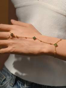 18K Gold Plated Stainless Steel Minimalist Finger Chain, Elegant Mother's Gift, Suitable For Daily, Party, Formal Occasions, Adjustable Finger Jewelry For Women, Suitable For Date, Vacation, Anniversary, Birthday Gift, Women's Fashion Accessory - Gold - View 2