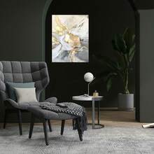 Lienzo 2D plano, 1 pieza pintado a mano - Arte floral dorado abstracto en blanco y - Decoración de pared moderna para sala de estar, dormitorio u oficina - Estilo elegante y lujoso, ideal para hogares contemporáneos - Parte trasera autoadhesiva, listo para colgar - Exquisito regalo de decoración del - Enmarcado - Ver 2