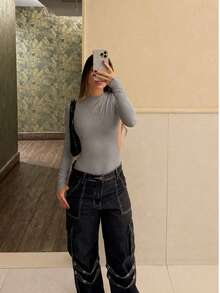 Women's Boddy With Open Back, Long Sleeves, Polyamide, Gringa Style - 灰色 - 查看 1