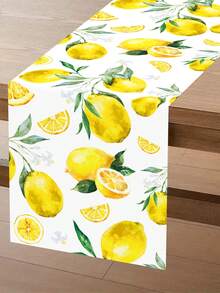 1件檸檬桌旗，180*35cm 夏季檸檬印花聚酯纖維長方形桌旗，適用於春季婚禮、節日、生日、居家派對桌飾 - 彩色 - 查看 5