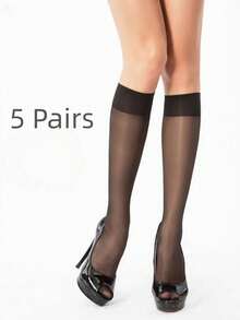 Medias semitransparentes hasta la pantorrilla para mujer, calcetines versátiles y de moda adecuados para uso diario - Negro - Ver 1