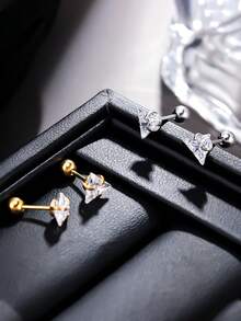 1 par de pendientes de botón para hombre con diseño minimalista de triángulo de circonita, accesorio geométrico de diamante minimalista para hombre, adecuado para uso diario, vacaciones, cumpleaños, regalo de aniversario para amigos - Multicolor - Ver 2