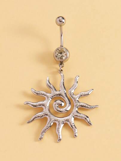 1pc Fashion Silver Sexy Vintage Luxury Personalized Exaggerated Hollow Sun Spiral Pendant Belly Piercing Jewelry, Suitable For Daily, Party, Date, Holiday, Music Festival, Summer Beach Vacation, Commemorative Gift For Friends, Family, Couples, Women, Jewelry Accessories Original Design